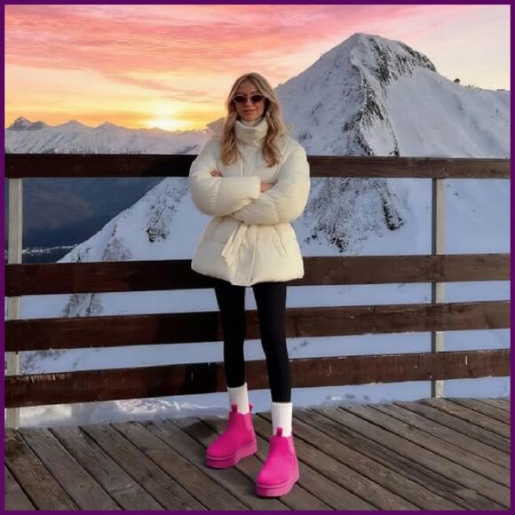 Platform Chelsea Boots Faux Suede Slip-On Winter Booties Size 7 - Picture 4 of 8